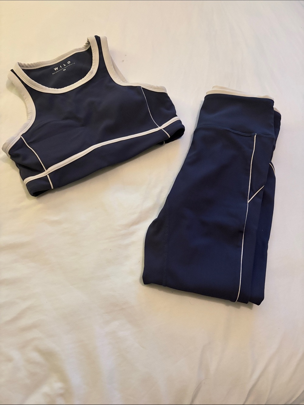 Willow Navy Legging and Sports Bra Set with Cream Trim